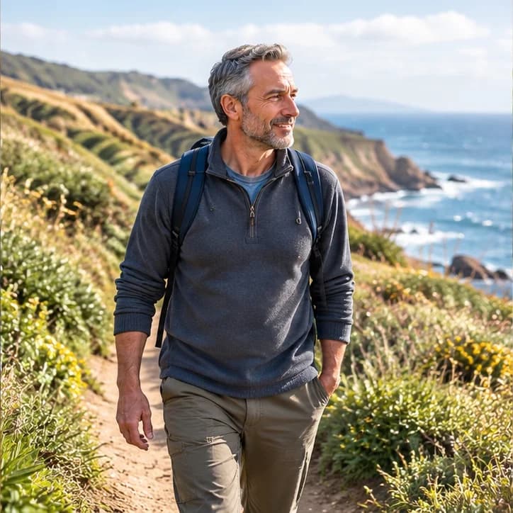 Walking along a coastal path