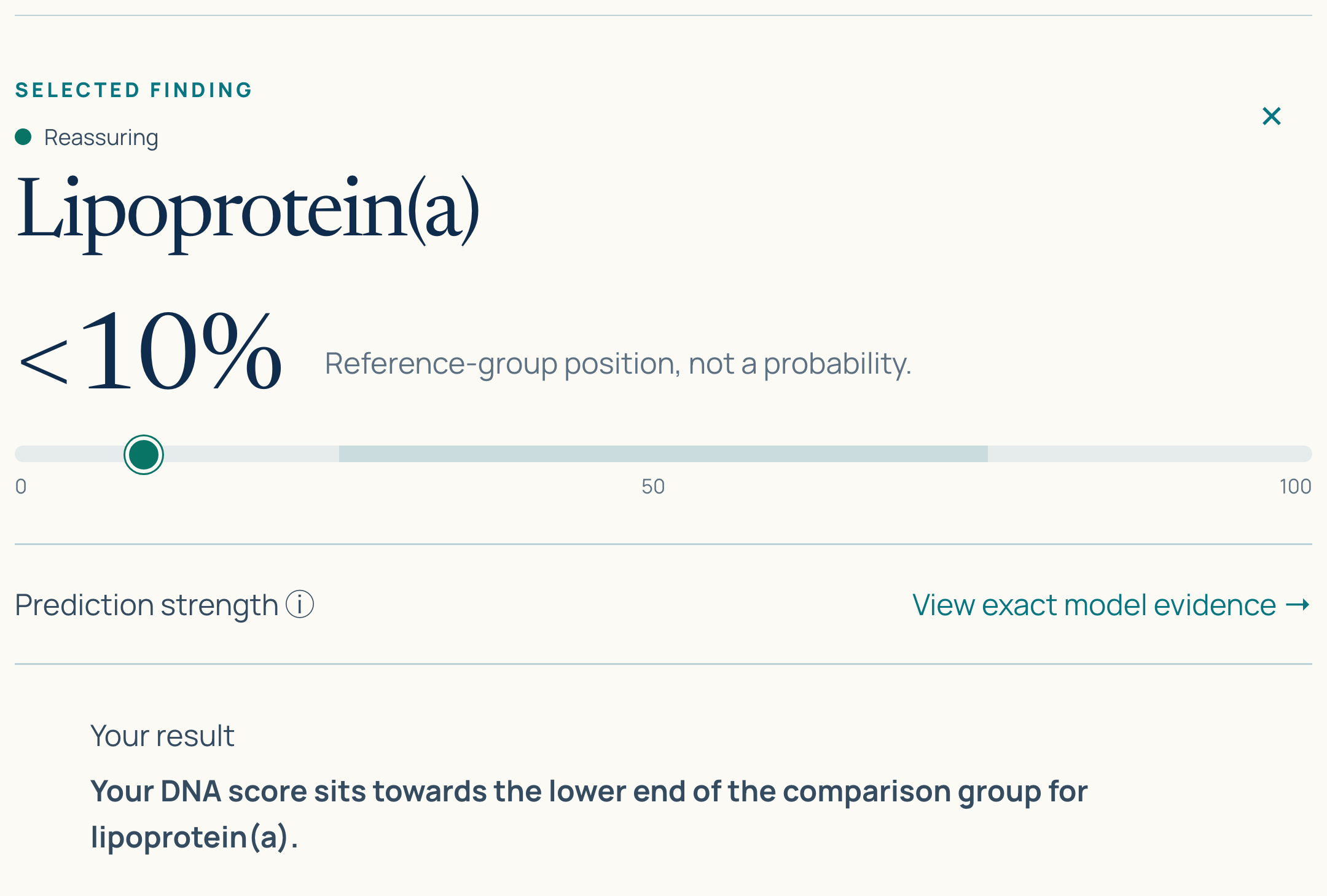 An anonymised report finding showing a genetic score in context with a clear priority interpretation.