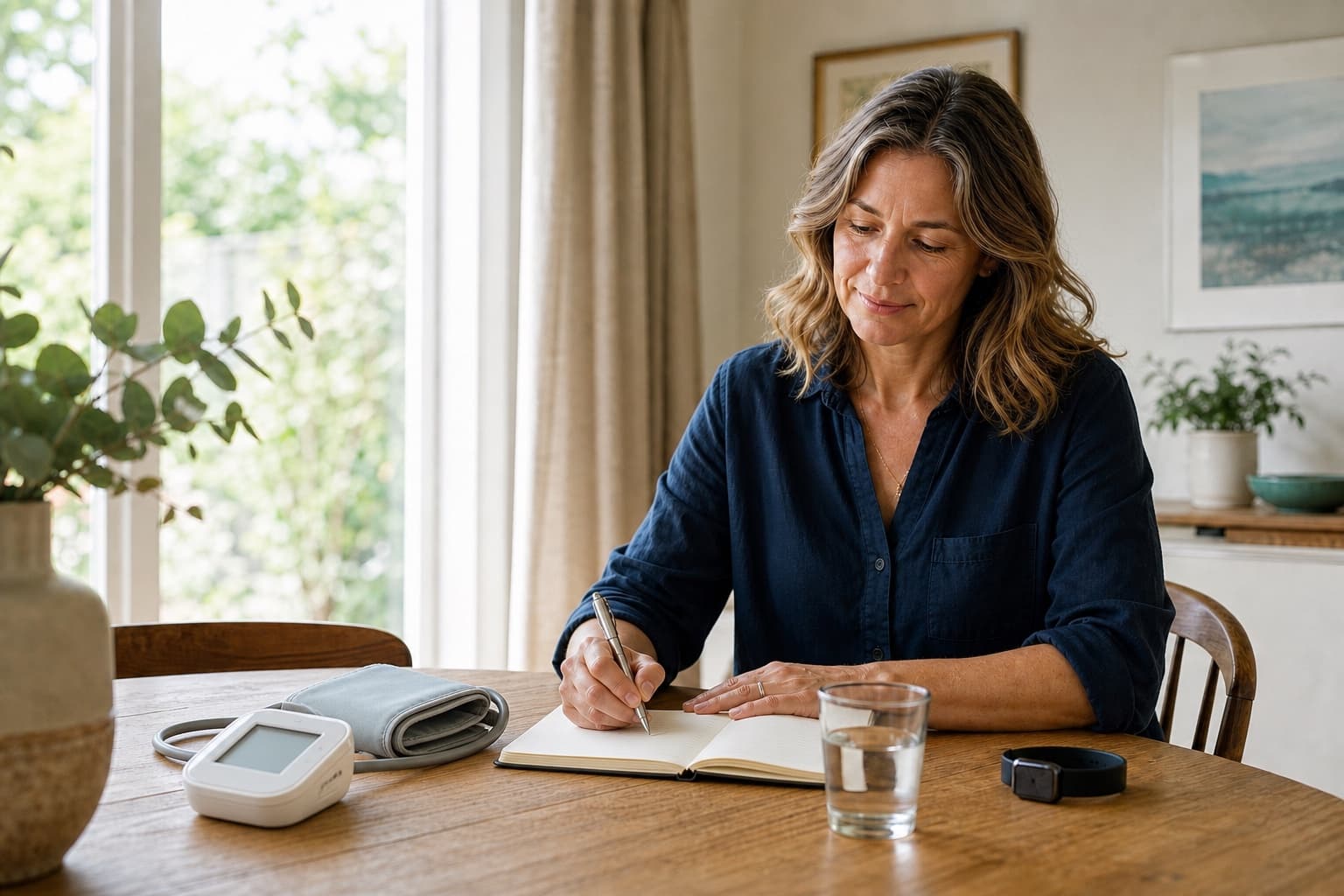 Woman preparing questions for a preventive health review at home